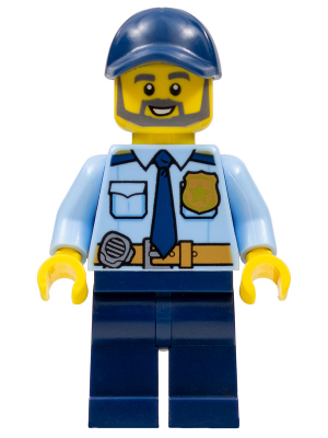 Police - City Officer Shirt with Dark Blue Tie and Gold Badge, Dark Tan Belt with Radio, Dark Blue Legs, Dark Blue Cap, Full Beard – ГРАДСКИ