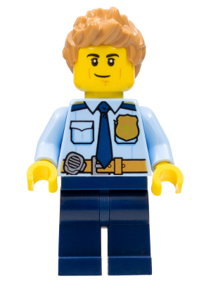 Police - City Officer Shirt with Dark Blue Tie and Gold Badge, Dark Tan Belt with Radio, Dark Blue Legs, Medium Nougat Spiked Hair – ГРАДСКИ