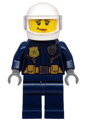 Police - ATV Driver Female, Leather Jacket with Gold Badge and Utility Belt, White Helmet, Trans-Clear Visor, Peach Lips Smirk – ГРАДСКИ