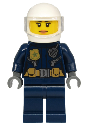 Police - City Motorcyclist Female, Leather Jacket with Gold Badge and Utility Belt, White Helmet, Trans-Clear Visor, Peach Lips – ГРАДСКИ