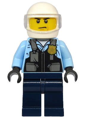 Police - City Motorcyclist, Safety Vest with Police Badge, Dark Blue Legs, White Helmet, Trans-Clear Visor – ГРАДСКИ