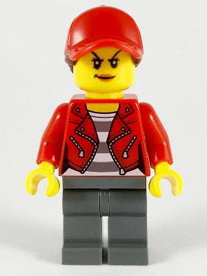 Police - City Bandit Crook, Red Jacket, Red Ball Cap with Reddish Brown Ponytail, Dark Bluish Gray Legs – ГРАДСКИ