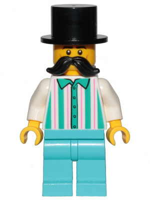 Fairground Employee, Male - Black Top Hat, Moustache, White Shirt with Stripes, Medium Azure Legs – ГРАДСКИ