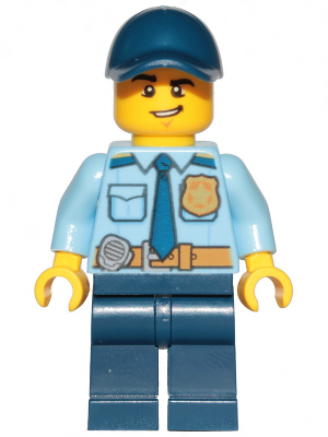 Police - City Officer Shirt with Dark Blue Tie and Gold Badge, Dark Tan Belt with Radio, Dark Blue Legs, Dark Blue Cap, Lopsided Grin – ГРАДСКИ