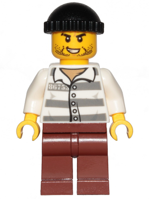 Police - Jail Prisoner 86753 Prison Stripes, Black Knit Cap, Reddish Brown Legs, Beard Stubble and Lopsided Grin – ГРАДСКИ