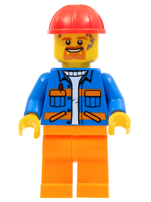 Blue Jacket with Diagonal Lower Pockets and Orange Stripes, Orange Legs, Red Construction Helmet – ГРАДСКИ
