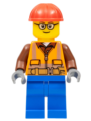 Construction Worker - Male, Orange Safety Vest, Reflective Stripes, Reddish Brown Shirt, Blue Legs, Red Construction Helmet, Glasses – ГРАДСКИ