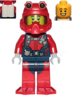 Scuba Diver - Male, Open Mouth Smile, Red Helmet, White Air Tanks, Red Flippers – ГРАДСКИ