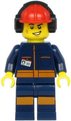 Airport Flagger - Male, Dark Blue Jumpsuit with Orange Stripes, Red Construction Helmet with Black Ear Protectors / Headphones – ГРАДСКИ