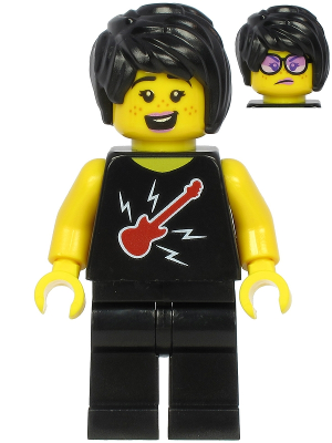 Plane Passenger - Female, Black Hair, Black Sleeveless Top with Red Guitar, Black Legs – ГРАДСКИ
