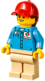 Ground Crew - Female, Medium Blue Shirt with 'Octan' Logo, Tan Legs, Red Ball Cap with Reddish Brown Ponytail – ГРАДСКИ