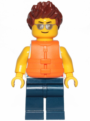 Tank Top with Surfer Silhouette, Dark Blue Legs, Reddish Brown Hair Spiked, Life Jacket 2 Straps, Silver Sunglasses – ГРАДСКИ