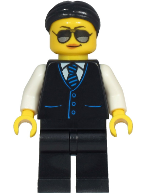 Limousine Driver - Female, Black Vest with Blue Striped Tie, Black Legs, Black Hair, Sunglasses and Peach Lips – ГРАДСКИ