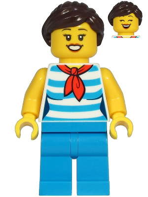 Diner Employee - Female, Dark Azure and White Striped Shirt with Red Scarf, Dark Azure Legs, Dark Brown Ponytail – ГРАДСКИ