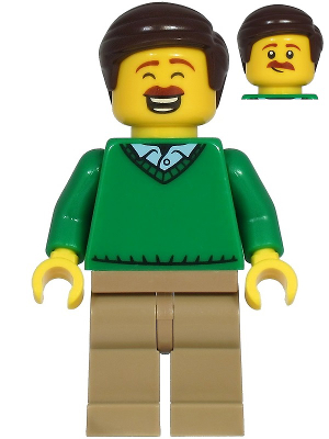 Mark McCloud - Dad, Green V-Neck Sweater, Dark Tan Legs, Dark Brown Hair – ГРАДСКИ