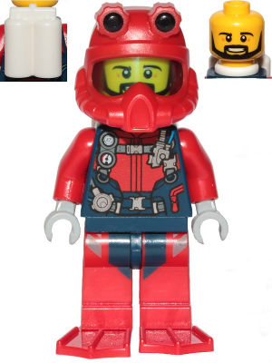 Scuba Diver - Male, Open Mouth, Black Beard, Red Helmet, White Air Tanks, Red Flippers – ГРАДСКИ