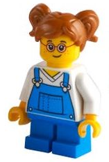 Child - Girl, Blue Overalls over V-Neck Shirt, Blue Short Legs, Dark Orange Hair with Pigtails, Glasses, Freckles – ГРАДСКИ