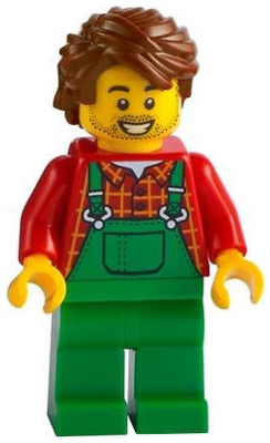 Farmer - Overalls Green, Red Plaid Shirt, Reddish Brown Hair Swept Back Tousled – ГРАДСКИ