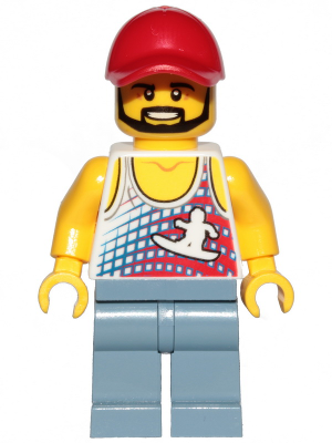 Skater - Tank Top with Surfer Silhouette, Sand Blue Legs, Red Cap, Black Angular Beard – ГРАДСКИ