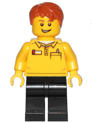 LEGO Store Employee, Black Legs, Dark Orange Tousled Hair, Lopsided Grin – ГРАДСКИ