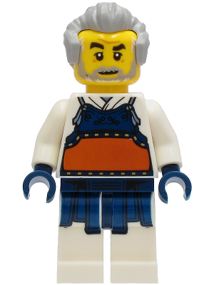Kendo Instructor - White Robe with Dark Blue and Dark Orange Bogu Armor, Light Bluish Gray Hair – ГРАДСКИ