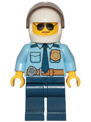 Police - City Officer Shirt with Dark Blue Tie and Gold Badge, Dark Tan Belt with Radio, Dark Blue Legs, White Helmet, Sunglasses – ГРАДСКИ