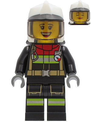 Fire - Female, Black Jacket and Legs with Reflective Stripes and Red Collar, White Fire Helmet, Trans-Brown Visor (Sarah Feldman) – ГРАДСКИ