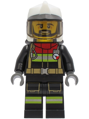 Fire - Male, Black Jacket and Legs with Reflective Stripes and Red Collar, White Fire Helmet, Trans-Brown Visor, Black Beard – ГРАДСКИ