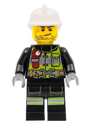 Fire - Reflective Stripes with Utility Belt and Flashlight, White Fire Helmet, Beard Stubble, Brown Eyebrows – ГРАДСКИ