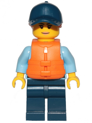 Police - City Officer Female, Bright Light Blue Shirt with Badge and Radio, Dark Blue Legs, Dark Blue Cap with Dark Orange Ponytail, Life Jacket – ГРАДСКИ