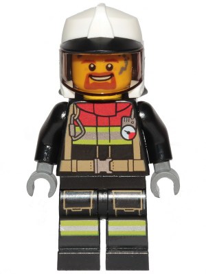 Fire - Male, Black Jacket and Legs with Reflective Stripes and Red Collar, White Fire Helmet, Trans-Brown Visor, Dark Orange Goatee – ГРАДСКИ
