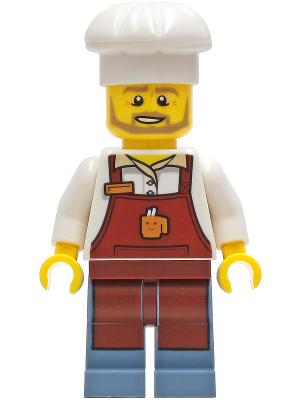 Baker - Male, Reddish Brown Apron with Cup and Name Tag, Sand Blue Legs, White Chef Toque – ГРАДСКИ