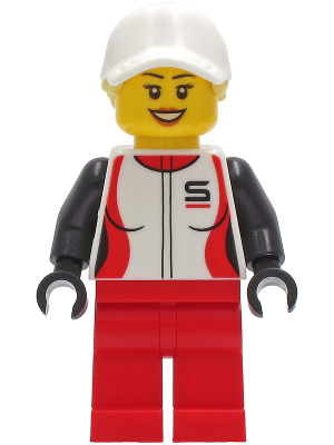 Woman - Red and White Racing Jacket, Red Legs, White Cap with Bright Light Yellow Ponytail Hair – ГРАДСКИ
