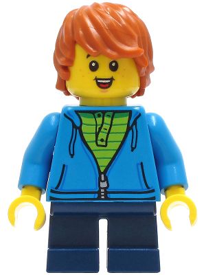 Child - Boy, Dark Azure Hoodie, Dark Blue Short Legs, Dark Orange Tousled Hair, Freckles, Smile with Teeth and Tongue – ГРАДСКИ