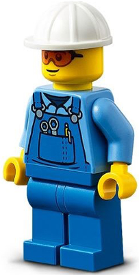 Roadwork Truck Driver - Male, Blue Overalls over Medium Blue Shirt, Blue Legs, White Construction Helmet, Safety Glasses, Back Print – ГРАДСКИ