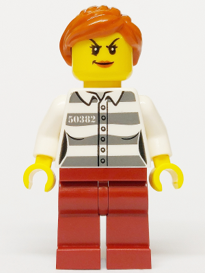 Police - Jail Prisoner 50382 Prison Stripes, Female, Dark Red Legs, Scowl with Peach Lips, Orange Ponytail – ГРАДСКИ