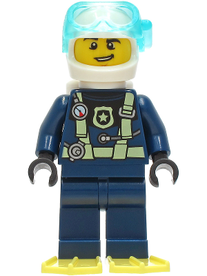 Police - City Officer Dark Blue Diving Suit with Bright Light Yellow Harness, White Helmet, White Air Tanks, Bright Light Yellow Flippers – ГРАДСКИ