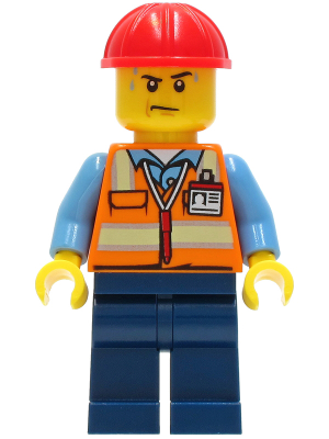 Construction Worker - Male, Orange Safety Vest with Reflective Stripes, Dark Blue Legs, Red Construction Helmet, Sweat Drops – ГРАДСКИ