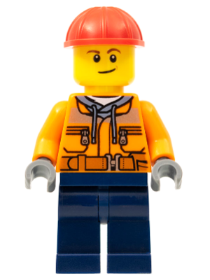 Construction Worker - Male, Orange Safety Jacket, Reflective Stripe, Sand Blue Hoodie, Dark Blue Legs, Red Construction Helmet, Lopsided Smile – ГРАДСКИ