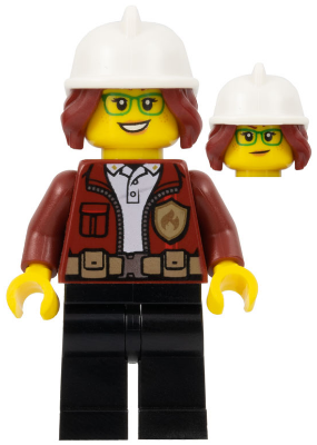Fire Chief, Female - Freya McCloud, Dark Red Jacket, Black Legs, White Fire Helmet, Open Mouth Smile / Lopsided Grin Pattern – ГРАДСКИ