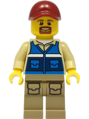 Wildlife Rescue Worker - Male, Dark Red Cap, Blue Vest with 'RESCUE' Pattern on Back, Dark Tan Legs with Pockets, Beard – ГРАДСКИ