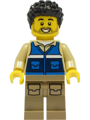 Wildlife Rescue Worker - Male, Blue Vest with 'RESCUE' Pattern on Back, Dark Tan Legs with Pockets, Black Hair – ГРАДСКИ