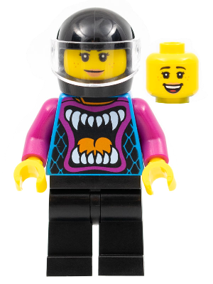 Ann McCloud - Stuntz Driver, Dark Azure Jacket with Animal Mouth and Magenta Arms, Black Legs, Black Helmet, Trans-Clear Visor – ГРАДСКИ
