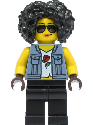 Stuntz Driver - Female, Sand Blue Vest over Rose Shirt, Black Legs, Black Curly Hair, Sunglasses – ГРАДСКИ