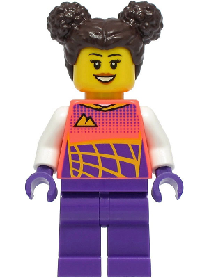 Stuntz Driver - Female, Coral Racing Shirt with White Arms, Dark Purple Legs, Dark Brown Hair with Buns – ГРАДСКИ