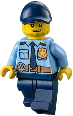 Police - City Shirt with Dark Blue Tie and Gold Badge, Dark Tan Belt with Radio, Dark Blue Legs, Dark Blue Cap with Hole, Stubble Beard – ГРАДСКИ