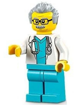 Doctor - Male, White Lab Coat with Stethoscope, Medium Azure Scrubs, Light Bluish Gray Hair, Glasses – ГРАДСКИ