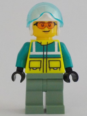 Rescue Helicopter Pilot - Male, Dark Turquoise and Neon Yellow Safety Vest, Sand Green Legs, White Helmet, Trans-Light Blue Visor, Safety Glasses – ГРАДСКИ