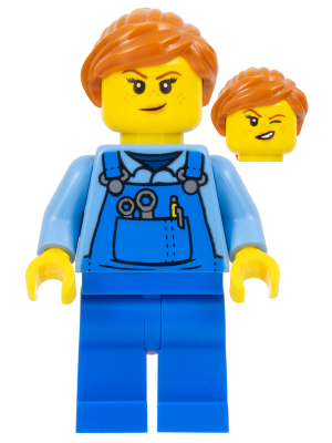 Janitor - Female, Blue Overalls over Medium Blue Shirt, Blue Legs, Dark Orange Hair, Back Print – ГРАДСКИ
