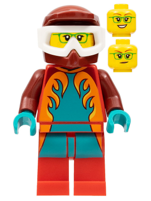 Freya McCloud - Stuntz Driver, Dark Red Jumpsuit with Dark Turquoise and Orange Flames, Red Legs, Dark Red Dirt Bike Helmet, White Goggles – ГРАДСКИ